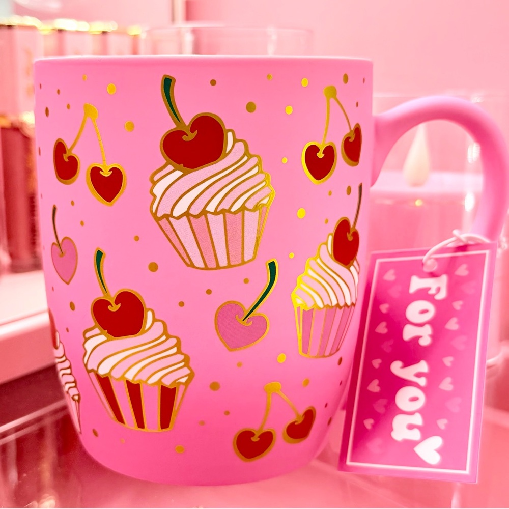Pink Cupcake & Cherry Ceramic Mug Sweet Dessert Design Coffee Cup
